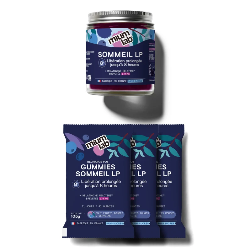 Pack GUMMIES SOMMEIL LIBÉRATION PROLONGÉE - 1 pot + 3 éco-recharges | Réduit les réveils nocturnes | 4 x 21 jours