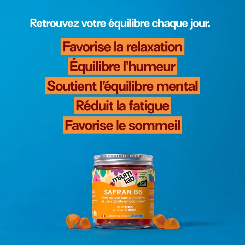 Pack Safran B6 PÊCHE - 1 pot + 3 éco-recharges | Améliore l'humeur et la concentration | 4 x 21 jours