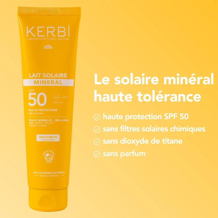 Lait solaire minéral SPF50 - Bébé, Enfant et Adulte