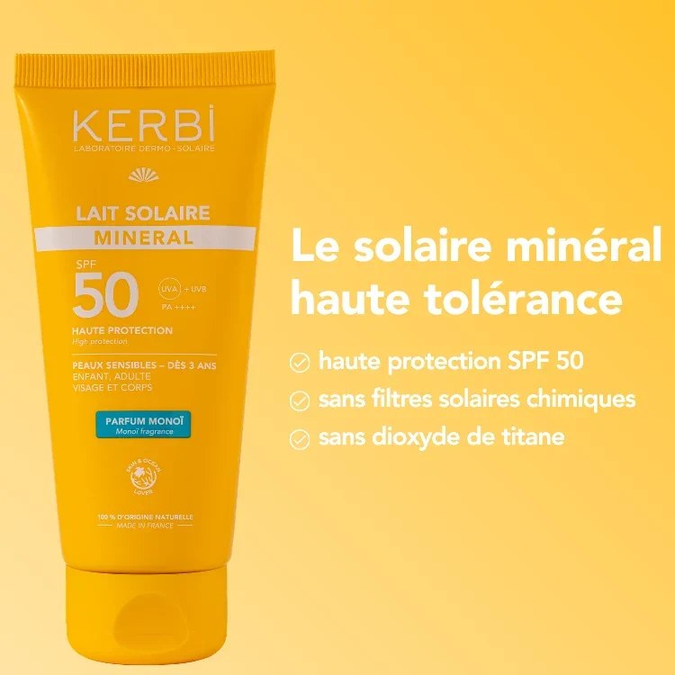 Lait solaire minéral SPF50 - Parfum Monoï
