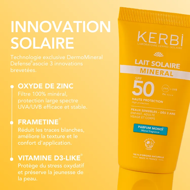 Lait solaire minéral SPF50 - Parfum Monoï