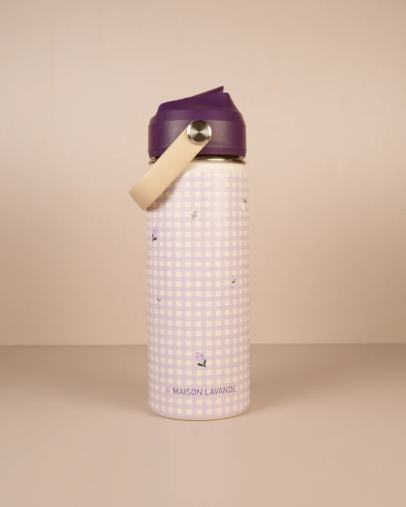 Bouteille isotherme avec paille - Fleurs & Carreaux