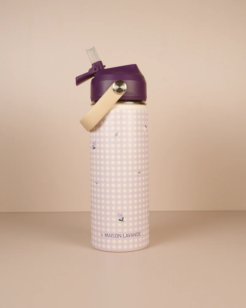 Bouteille isotherme avec paille - Fleurs & Carreaux