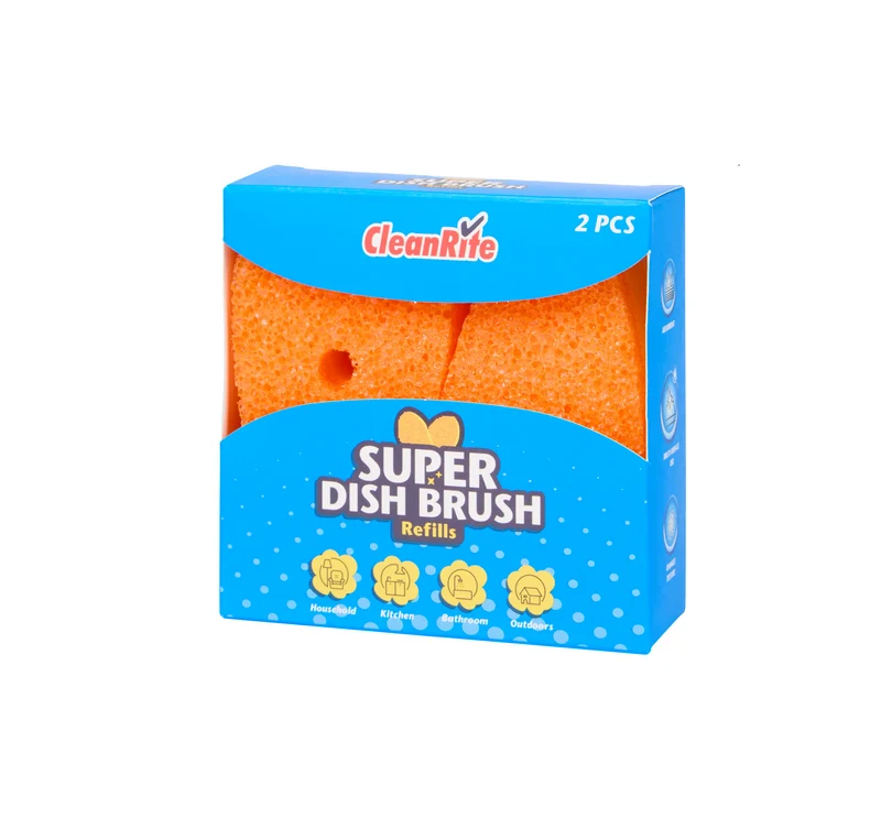 CleanRite Brosse à récurer rechargeable – 2 Éponges à vaisselle oranges