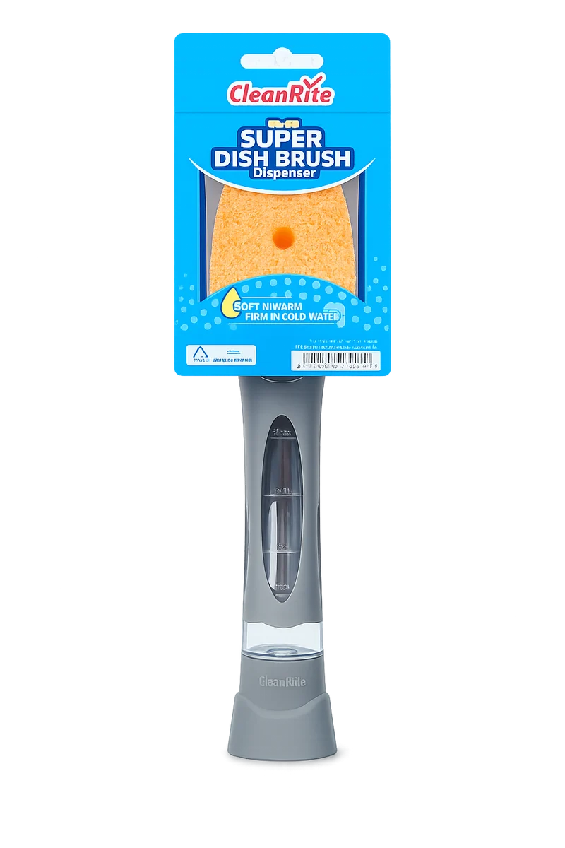CleanRite Éponge de Nettoyage avec Distributeur – Éponge à Vaisselle Rechargeable avec Manche – Grise