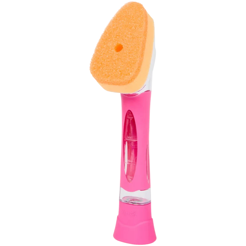 CleanRite Éponge Lave-Vaisselle avec Réservoir à Savon – Éponge de Cuisine avec Poignée – Rose