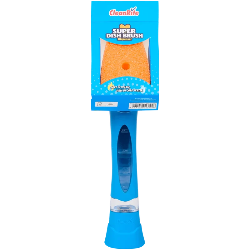 CleanRite Éponge à vaisselle avec distributeur de savon – Manche rechargeable – Bleu