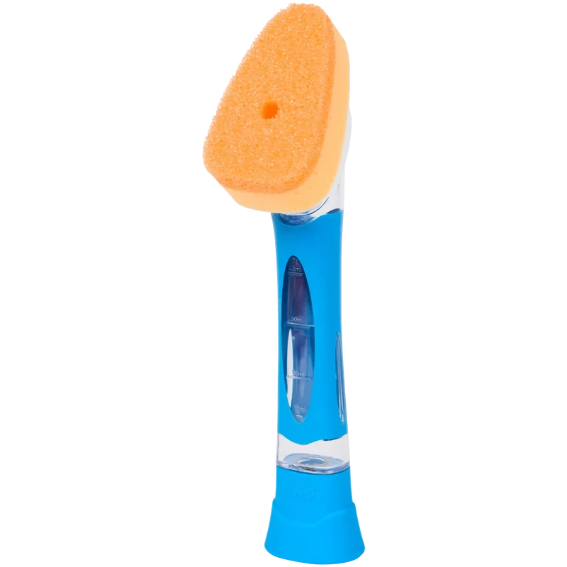 CleanRite Éponge à vaisselle avec distributeur de savon – Manche rechargeable – Bleu