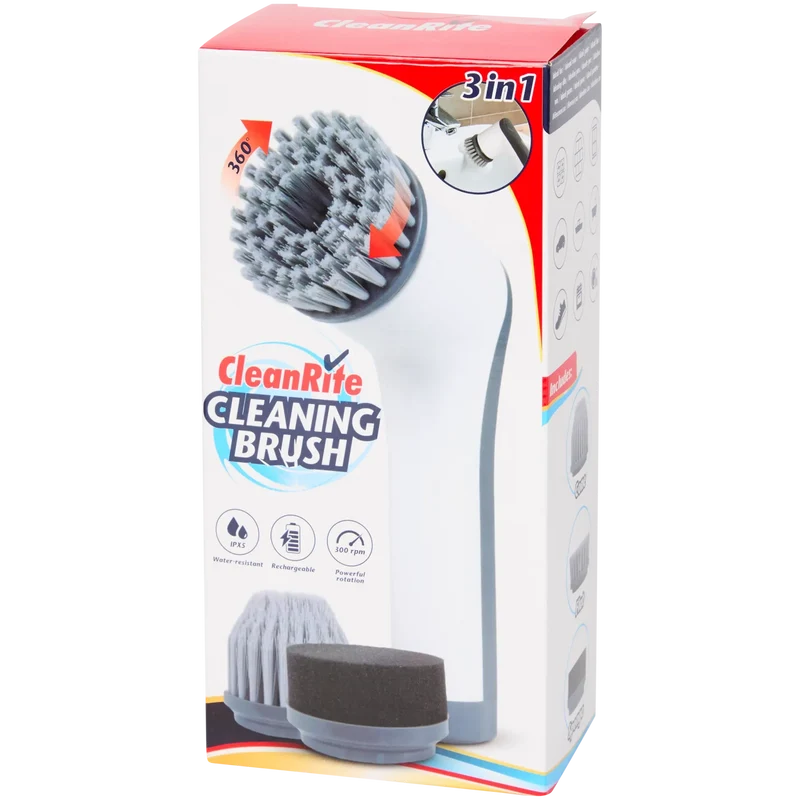 CleanRite Brosse de Nettoyage Électrique 3-en-1 – Rechargeable – 300 tr/min