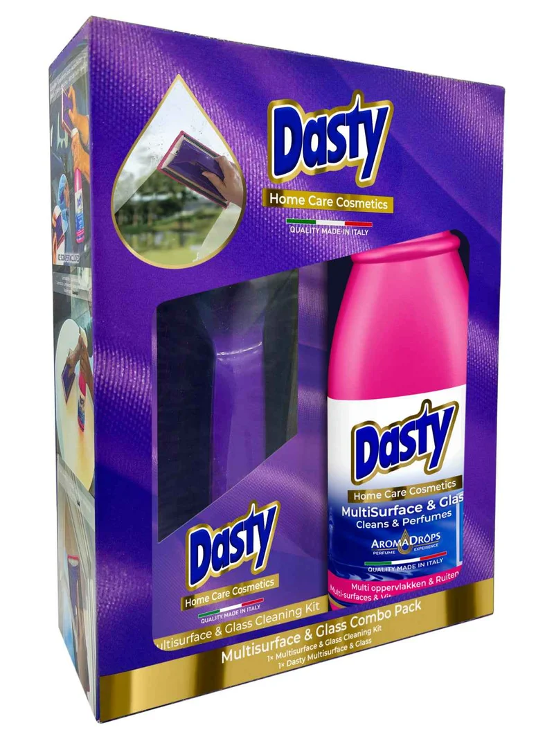 Kit de nettoyage Dasty Nettoyant Vitres avec Raclette et Chiffon Microfibre