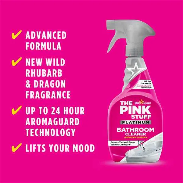The Pink Stuff Platinum Nettoyant Salle de Bain 750 ml – Spray Puissant contre le Calcaire et les Résidus de Savon