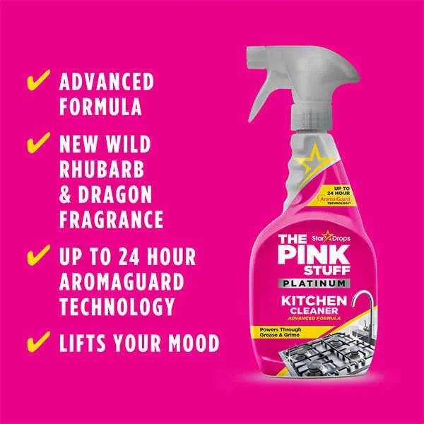 The Pink Stuff Platinum Nettoyant Cuisine 750 ml – Spray Puissant contre la Graisse, la Saleté et les Dépôts