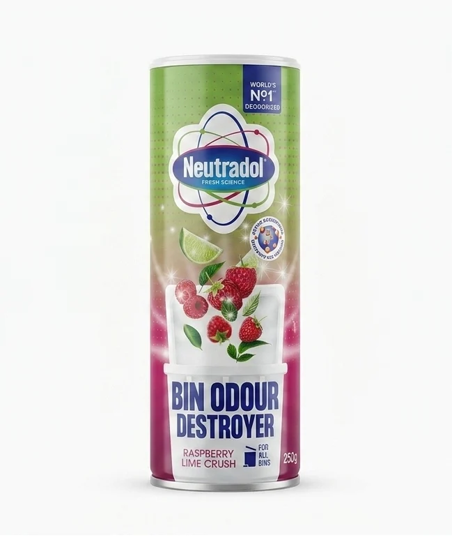 Neutradol Raspberry Lime Crush Destructeur d'odeurs de poubelle 250g – Désodorisant pour toutes les poubelles – Parfum frais framboise et citron vert