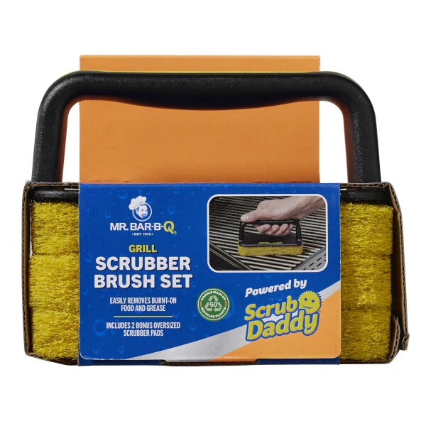 Scrub Daddy MR. BAR-B-Q Grill Scrubber Brush Set – Brosse de Nettoyage BBQ avec 2 Tampons de Rechange