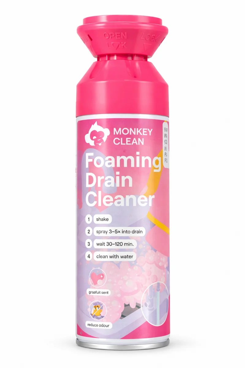 Monkey Clean Mousse déboucheur de canalisations – Nettoyant mousse contre les bouchons, les cheveux et les odeurs