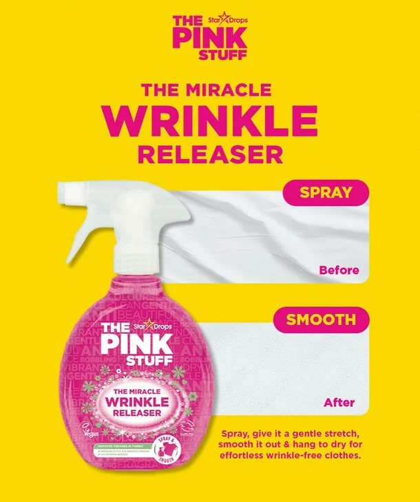The Pink Stuff Spray Défroisseur 500ml – Spray Anti-Plis – Spray Repassage – Rafraîchisseur de Vêtements