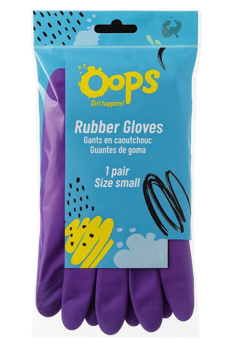 Gants en caoutchouc Oops – Gants de ménage en caoutchouc violets – Gants ménagers durables pour vaisselle, nettoyage et bricolage - Small