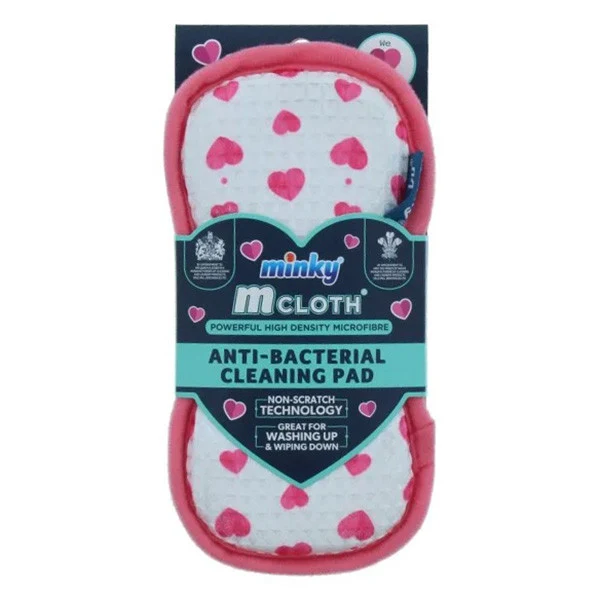 Minky M Chiffon Tampon de Nettoyage – Édition Cœurs (Blanc/Rouge • Double face)
