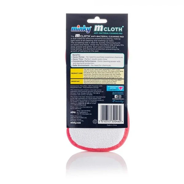Minky M Chiffon Tampon de Nettoyage – Édition Cœurs (Blanc/Rouge • Double face)