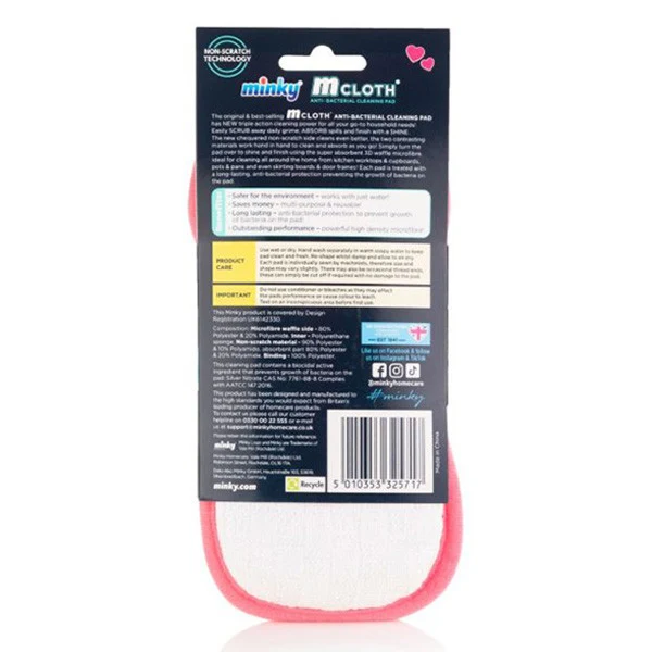 Minky M Chiffon Tampon de Nettoyage – Tout ce dont vous avez besoin c'est d'amour (Cœurs roses • Pouvoir de nettoyage 3-en-1)