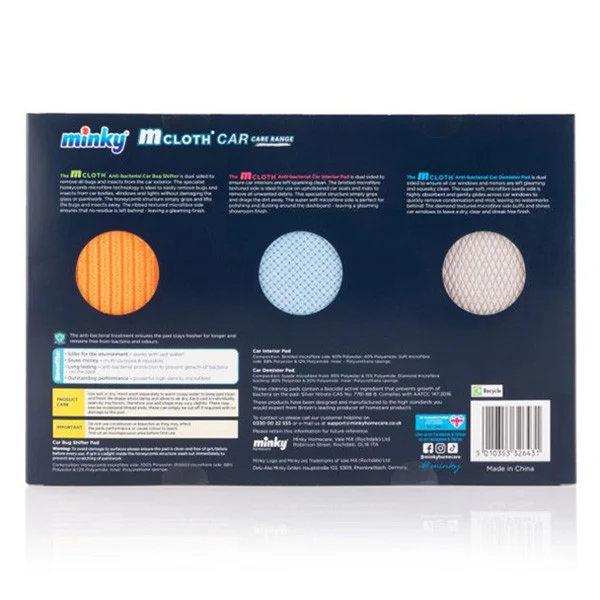 Minky M Chiffon Tampon de Nettoyage Coffret Cadeau Auto – 3-Pack (Anti-Condensation, Intérieur & Anti-Insectes)