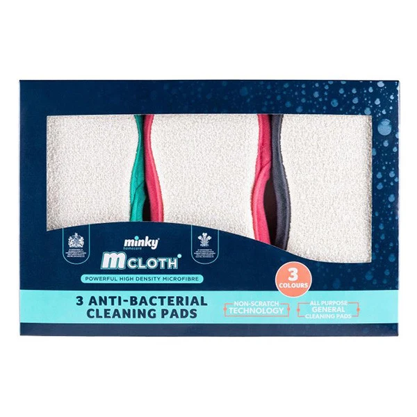 Minky M Chiffon Nettoyant Tampon Coffret Cadeau – Lot de 3 (Gris, Vert & Rose)