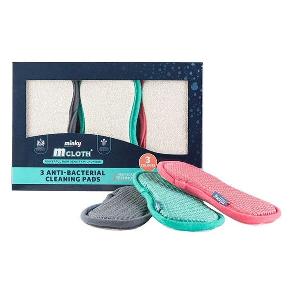 Minky M Chiffon Nettoyant Tampon Coffret Cadeau – Lot de 3 (Gris, Vert & Rose)