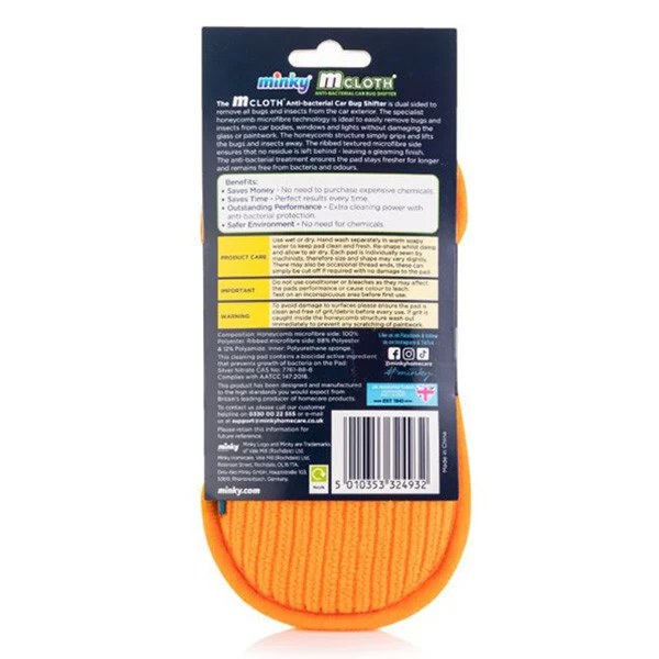 Minky M Chiffon Tampon de Nettoyage – Enlève-insectes pour voiture (Bord orange)