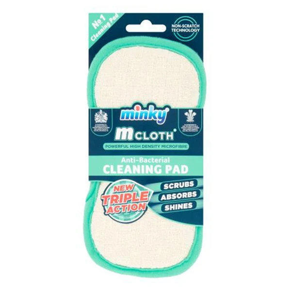 Minky M Chiffon Tampon de Nettoyage – Blanc avec Bord Turquoise (Pouvoir de Nettoyage 3-en-1)