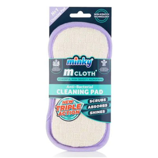 Minky M Chiffon Tampon de Nettoyage – Blanc avec Bord Violet (Puissance de Nettoyage 3-en-1)