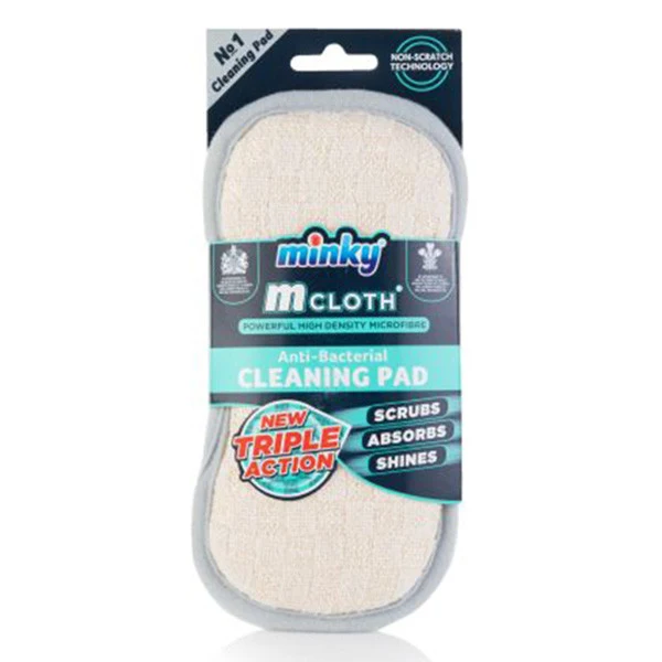 Minky M Chiffon Tampon de Nettoyage – Blanc avec Bord Gris (Puissance de Nettoyage 3-en-1)
