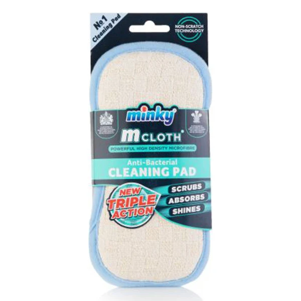 Minky M Chiffon Tampon de Nettoyage – Blanc avec Bord Bleu (Puissance de Nettoyage 3-en-1)
