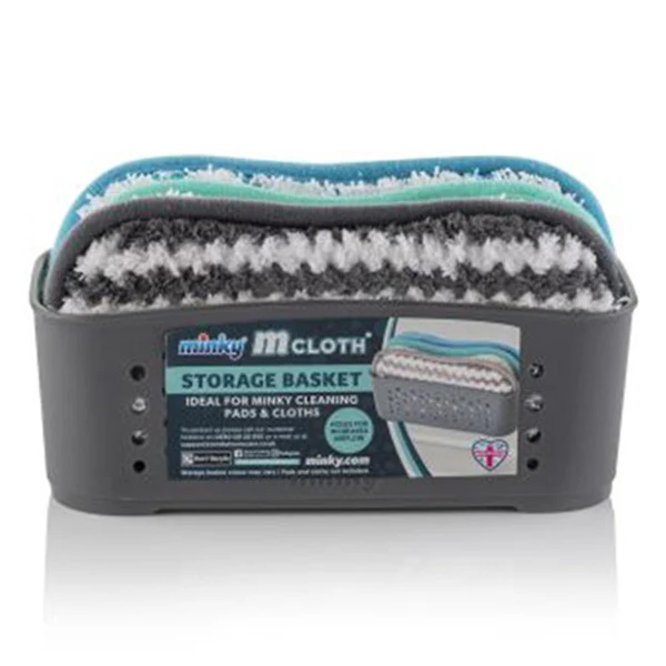 Boîte de rangement Minky avec tampons de nettoyage – lot de 3 (Blanc/Gris, Microfibre)