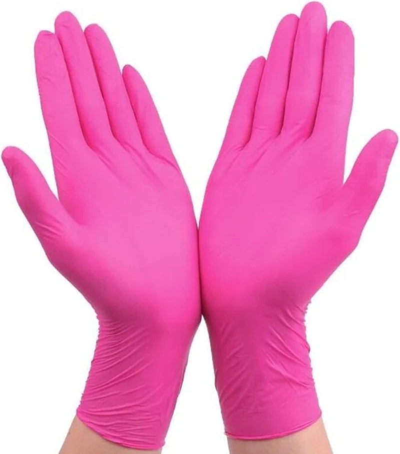 Gants Jetables en Nitrile Rose M/L – Gants Sans Latex, Lot de 20 pièces
