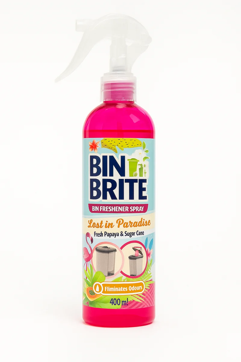 Bin Brite Spray Désodorisant pour Poubelle – Lost in Paradise | 400ml | Papaye & Canne à Sucre