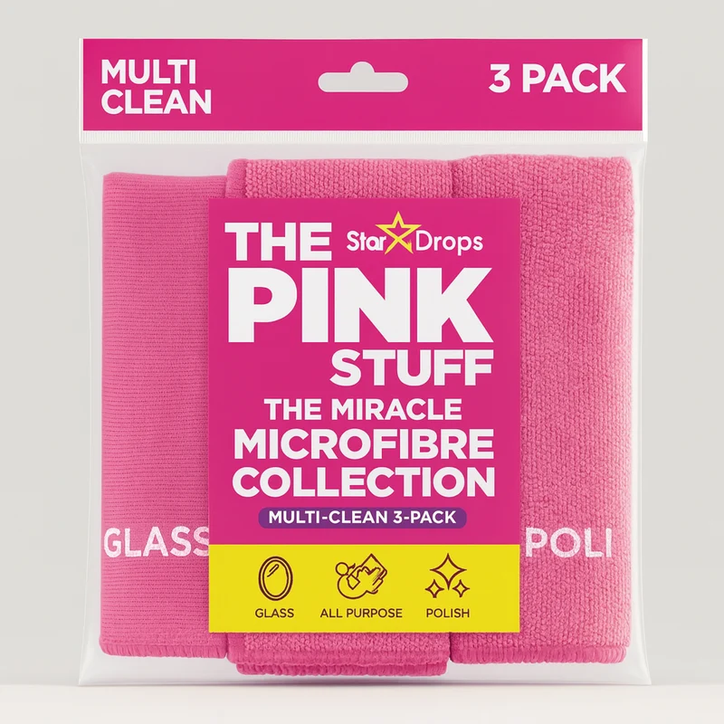 The Pink Stuff chiffon de nettoyage microfibre rose (3 pièces)