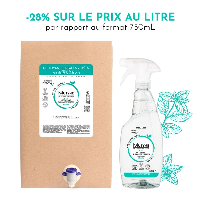 Éco-recharge Spray surfaces vitrées Menthe 10L