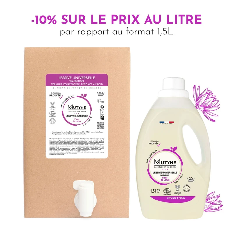 Éco-recharge Lessive liquide Fleur de Lotus 10L - 200 lavages