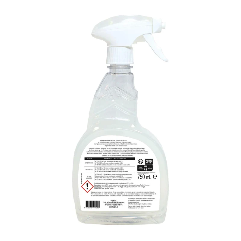 Spray désinfectant certifié Ecocert 4 en 1 - 750 mL