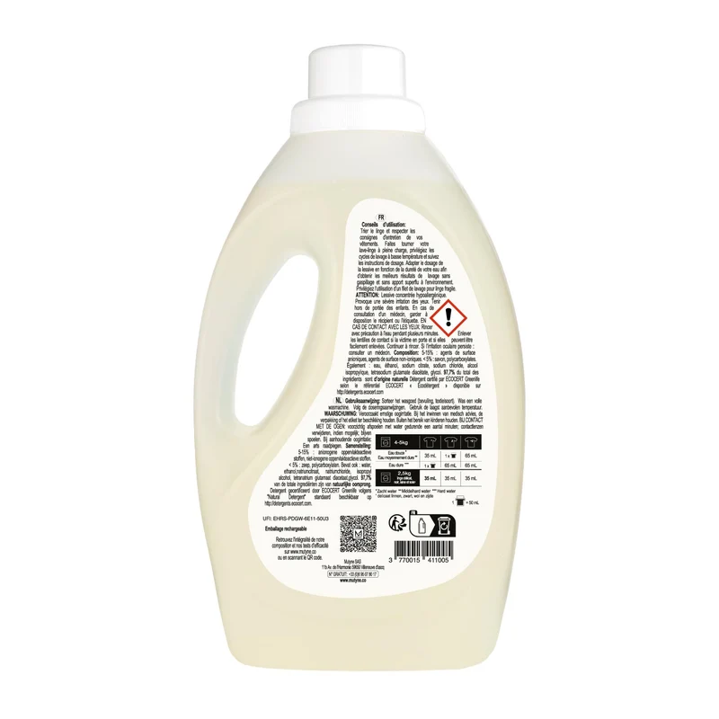 Lessive Liquide Hypoallergénique Sans Parfum 30 lavages 1,5 L