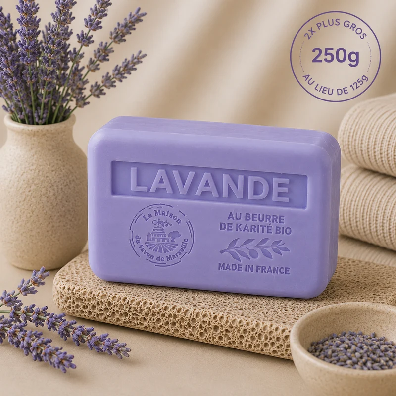 Savon solide parfumé à la lavande – Au beurre de karité bio 250g