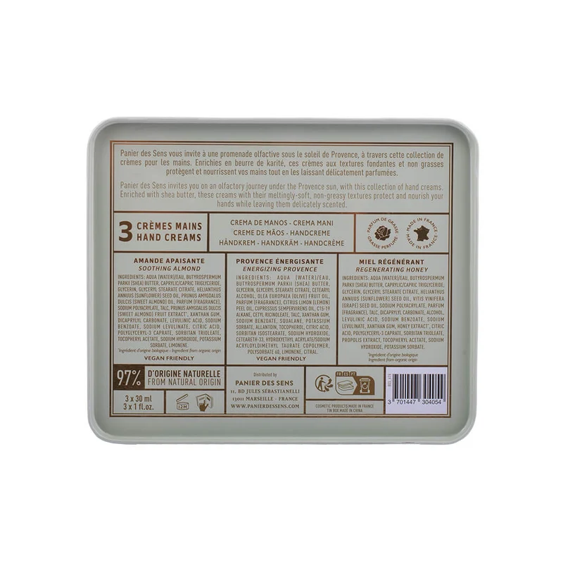 Coffret 3 crèmes mains Amande, Provence, Miel 3x30ml