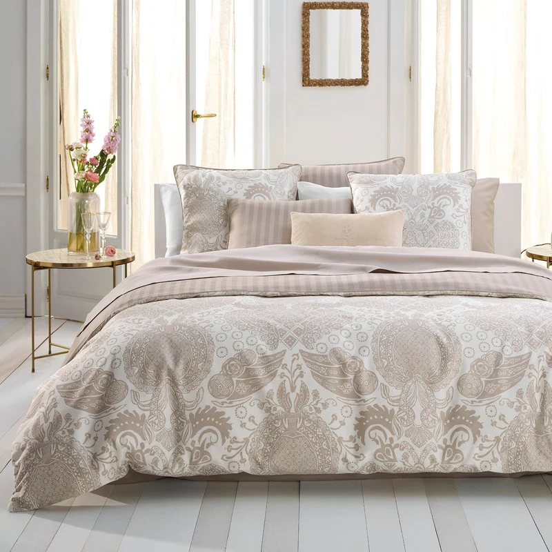 Housse de couette + taie(s) d'oreiller satin de coton - Arles taupe