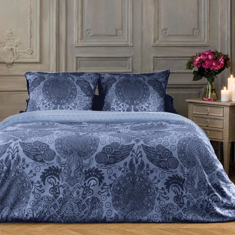 Housse de couette + taie(s) d'oreiller satin de coton - Arles bleu