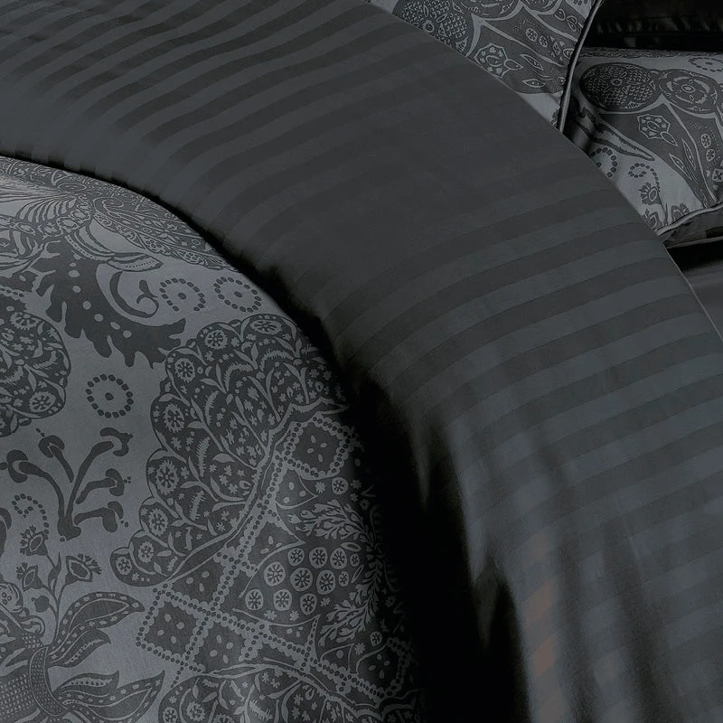 Housse de couette + taie(s) d'oreiller satin de coton - Arles gris foncé