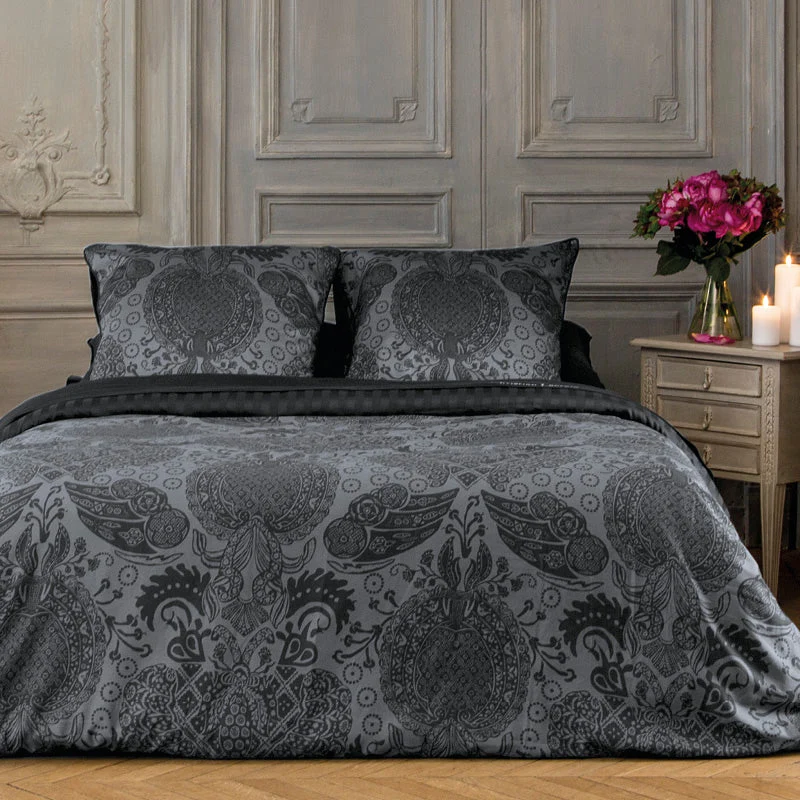 Housse de couette + taie(s) d'oreiller satin de coton - Arles gris foncé