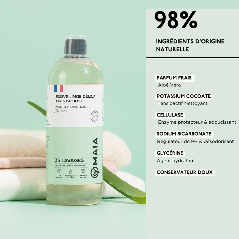 Lessive Linge Délicat Laine & Cachemire Aloe Vera 33 lavages