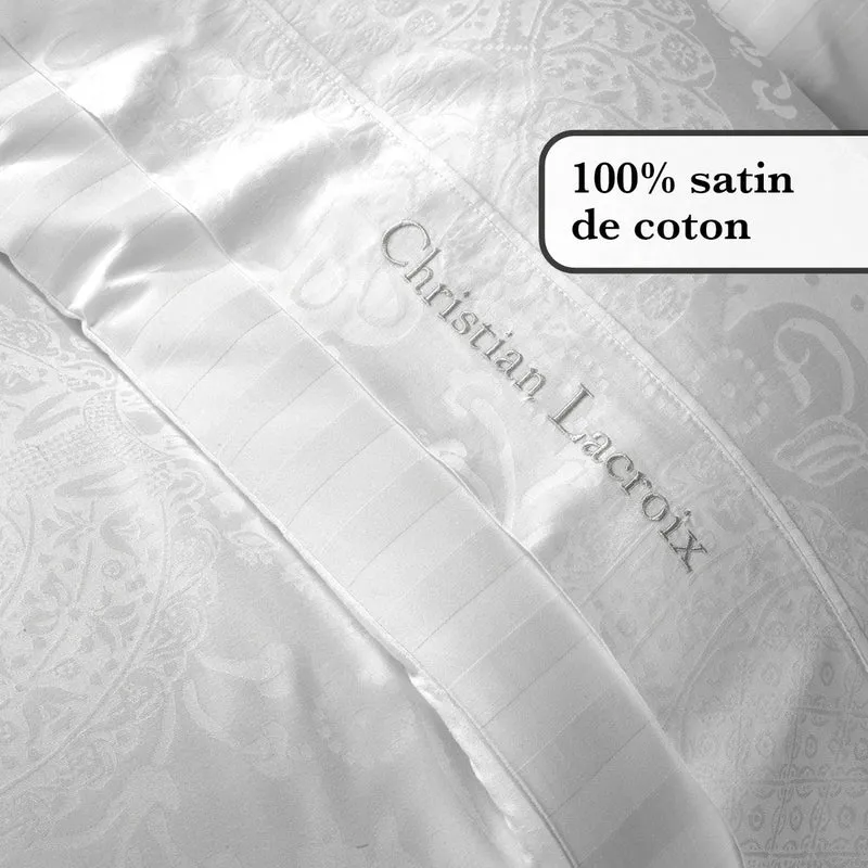 Drap plat satin de coton - Jacquard Arles Blanc