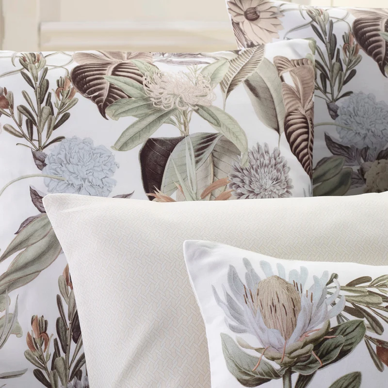 Housse de couette + taie(s) d'oreiller satin de coton - Garden taupe