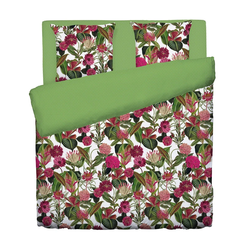 Housse de couette + taie(s) d'oreiller satin de coton - Garden vert